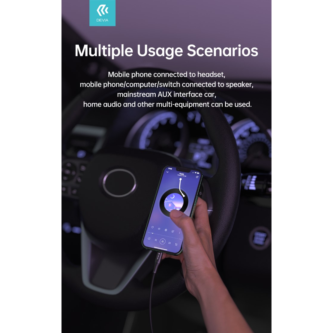 CAVO AUDIO PLACCATO ORO DEVIA DA Lightning Apple a Jack 3.5mm LUNGEZZA 1mt